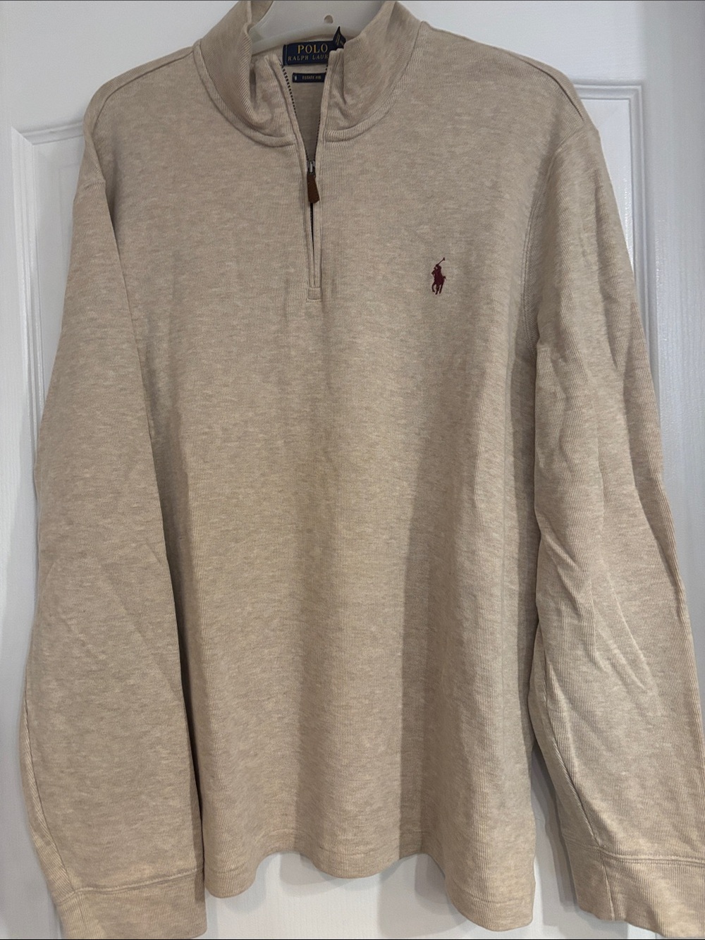 Polo by Ralph Lauren Beige Quarter‑Zip Long Sleeve Polo